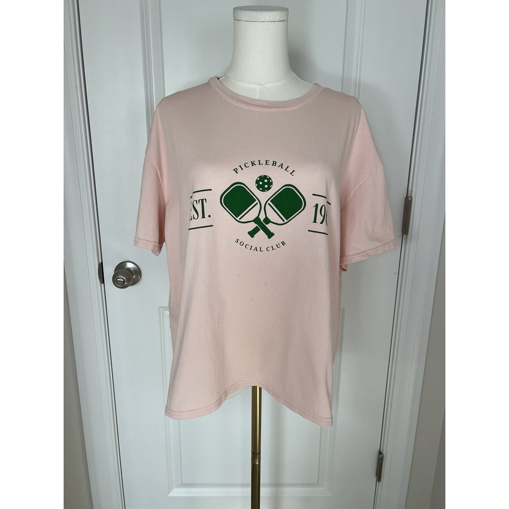 Women's Pickleball Social Club Graphic Tee Tshirt Size Large‎ Pink